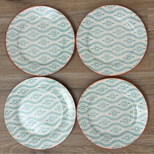 Baum Tangier Turquoise Orange Salad— Desert Plates Set of 4 Geometric Pattern
